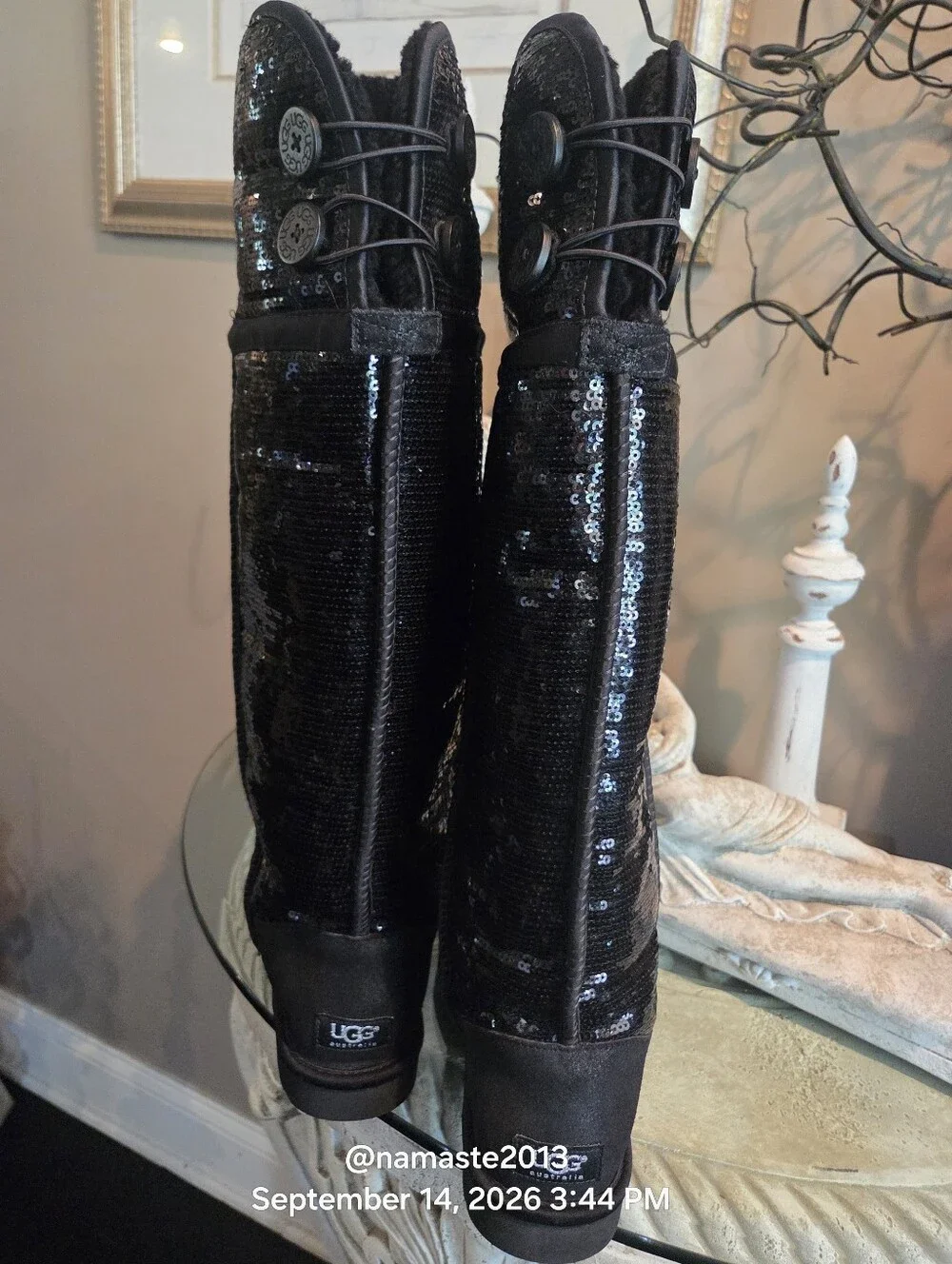Ugg Over The Knee Bailey Button Sparkles Boot Sequins Shearling Sherpa Fur #814